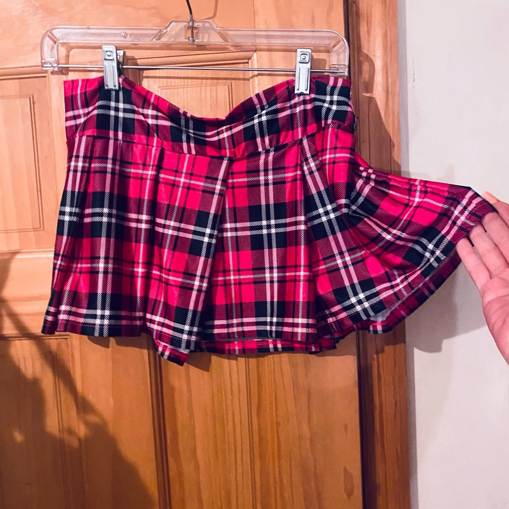Body Rage mallgoth pink and black plaid checkered mini pleated skirt - L